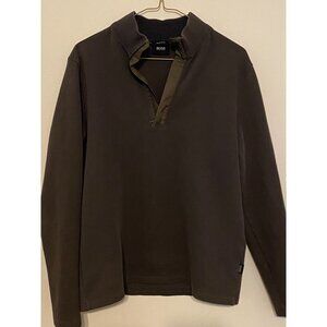 Men's BOSS Hugo Boss Brown/Tan Regular Fit 1/4 Zip Pullover Sweater Size Medium